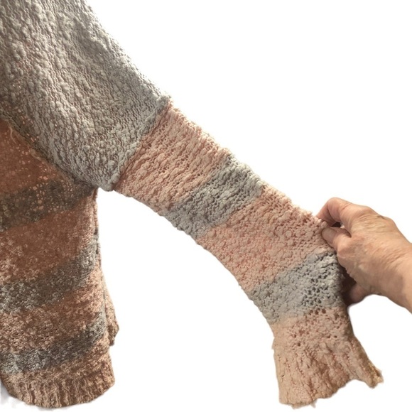 Free People Cotton Pullover Sweater  Women M  Pale Pink and Gray Stripes  Knubby - Picture 5 of 10